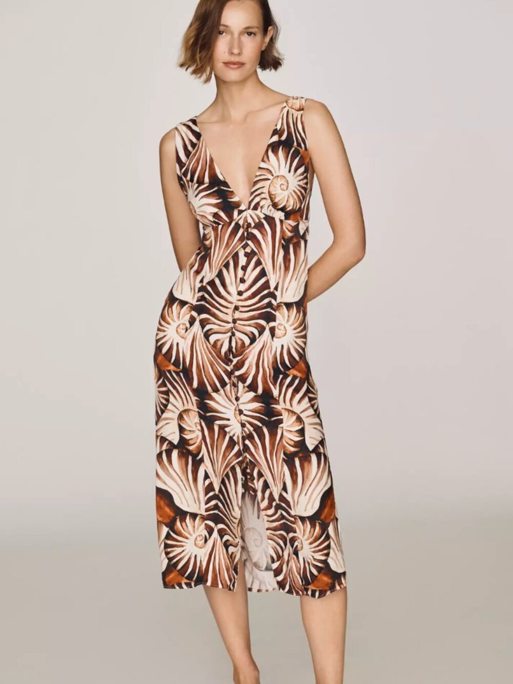 NWT FARM Rio Multicolor Ammonite Buttoned Midi Dress
